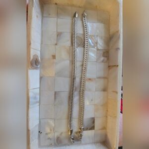 Vintage Sterling Silver 925 Bracelet Lot - 21g - Textured Herringbone & Wheat 7"